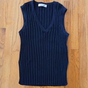 Free People Beach Black Veda Ribbed V-Neck Sweater Vest